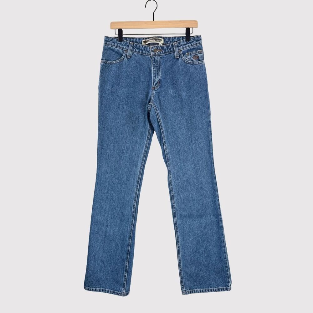Harley Davidson Womens Jeans Blue Denim Straight Mid Rise Moto Y2K Size 6 Tall